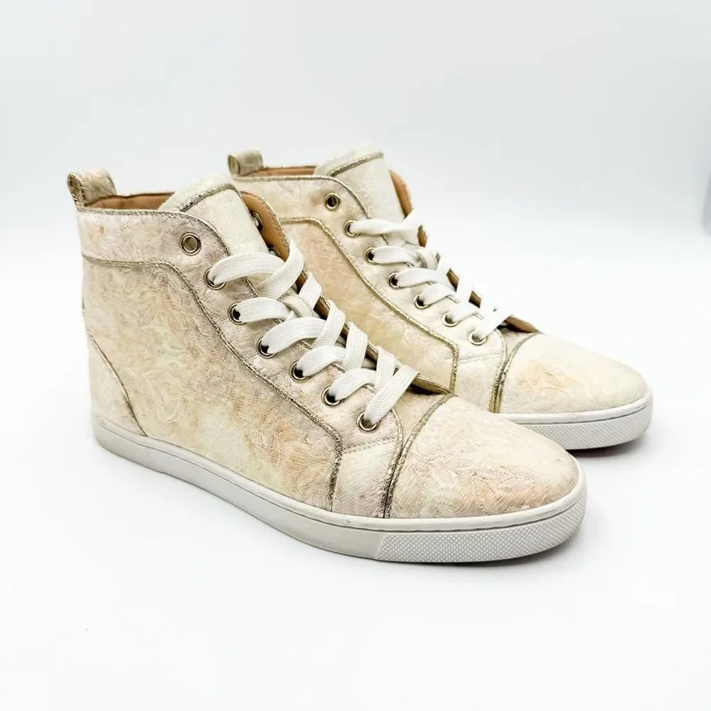 Christian Louboutin Bip Bip Orlato High Top White Floral Sneakers EU 37 US 7